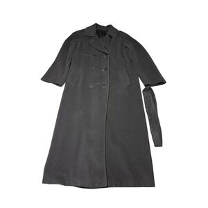 Regency Pure Cashmere Black Double Breasted Long Belted Trench Coat Mens XL